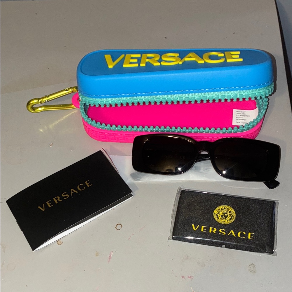 Versace Black Sunglasses with Blue and Pink Case